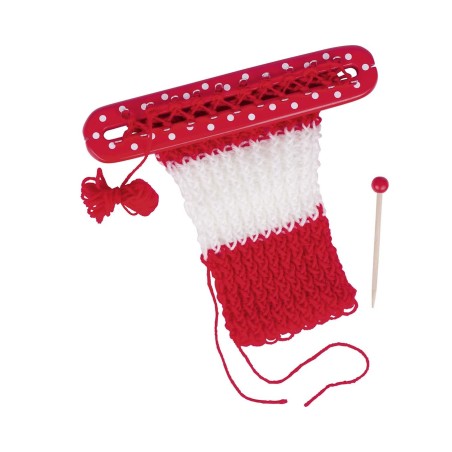 Cadre à tricoter avec aiguille en bois et fils